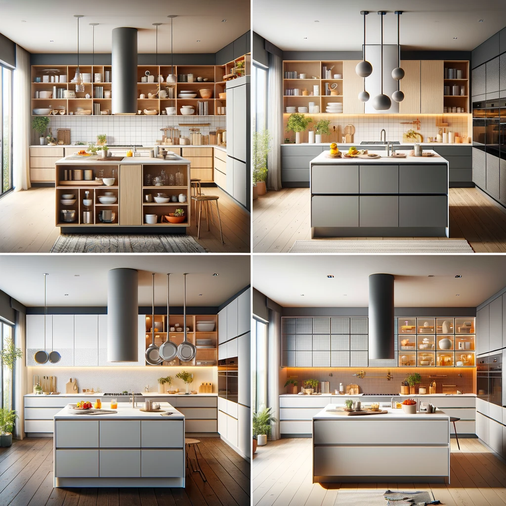 A series of four different kitchen designs showcasing the versatility of IKEA cabinets in creating spaces to suit different styles and needs.