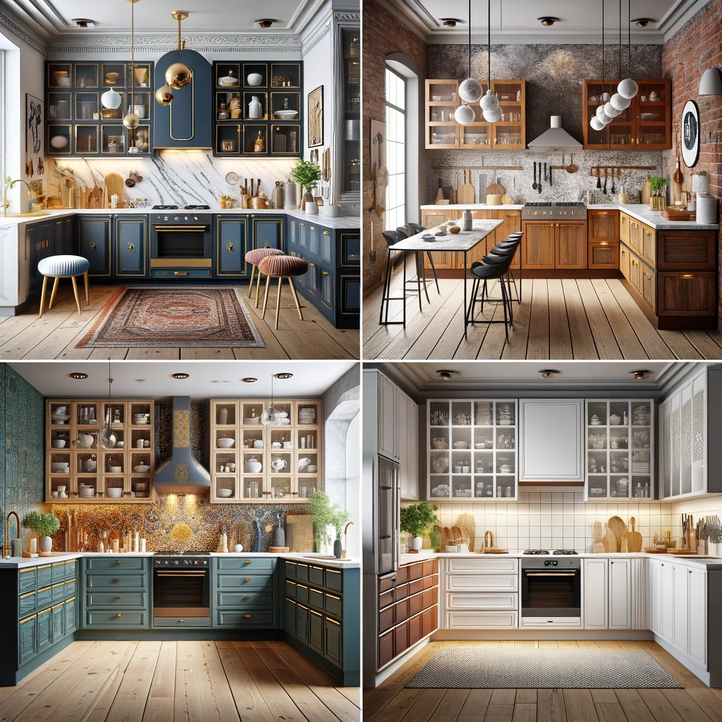 A series of four different kitchen designs showcasing the versatility of IKEA cabinets in creating spaces to suit different styles and needs.